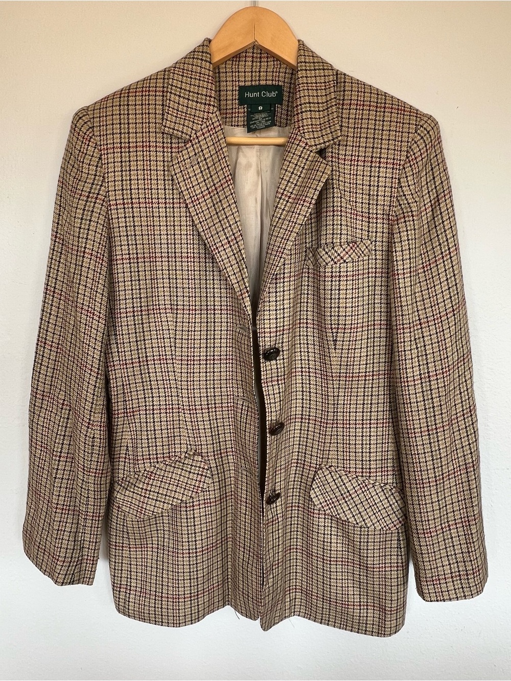 Vintage Hunt Club Women’s Size 8 Plaid Tweed Blazer Houndstooth Pattern